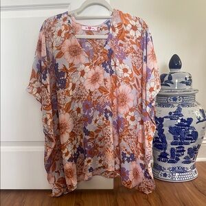 Buddy Love Orange Boxy Blouse with Mandarin Collar